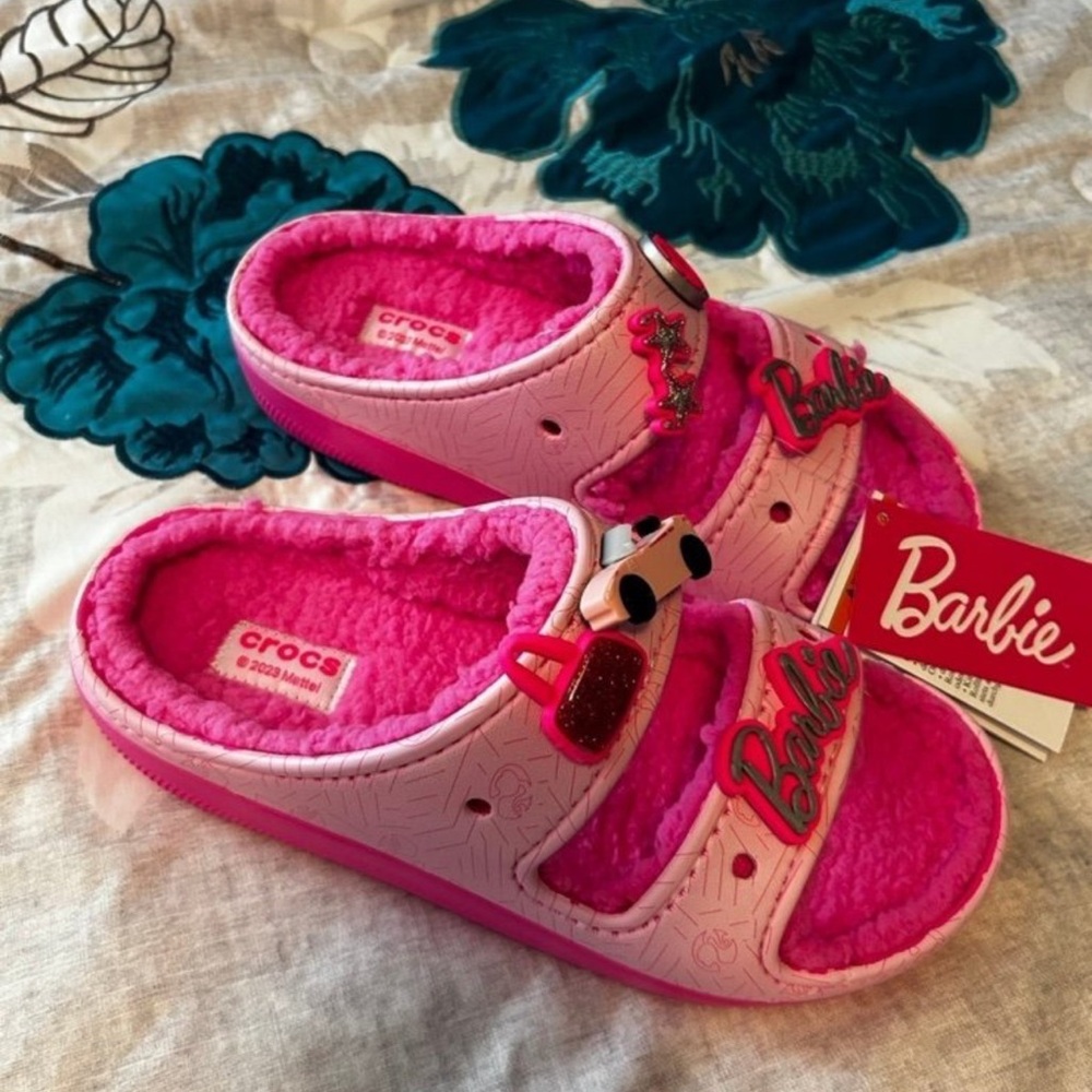 CROCS Pink Kids Slippers with Barbie Charm